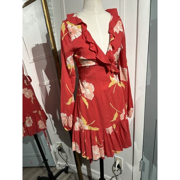 BILLABONG Ruffle Mini Floral Wrap Ruffle Dress Women Size Small - Picture 8 of 11